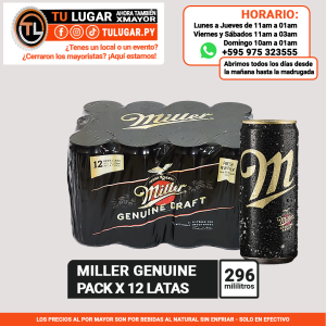 Cerveza Miller Genuine Draft pack x 12 latas de 296ml Al Por Mayor