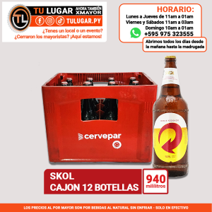 Cerveza  Skol cajón x 12 botellas de 940ml Al Por Mayor