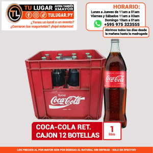 Gaseosa Coca-Cola cajón x 12 botellas de 1 litro retornables Al Por Mayor