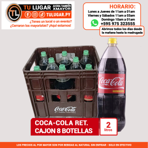 Gaseosa Coca-Cola cajón x 8 botellas de 2 litros retornables Al Por Mayor