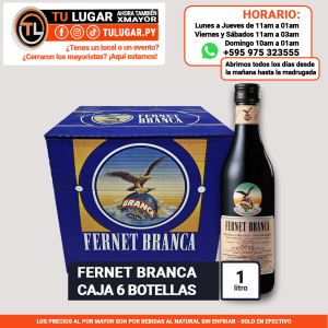 Aperitivo Fernet Branca caja x 6 botellas de 1 litro Al Por Mayor