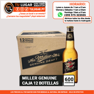 Cerveza Miller Genuine Draft 600ml - Caja de 12 Botellas